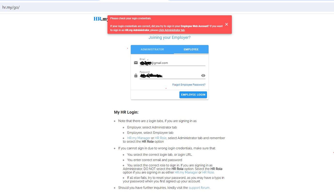 Hr Direct Employee Sign In Unable Login to HR.my Employee Account - Ask Developer - HR.my Community